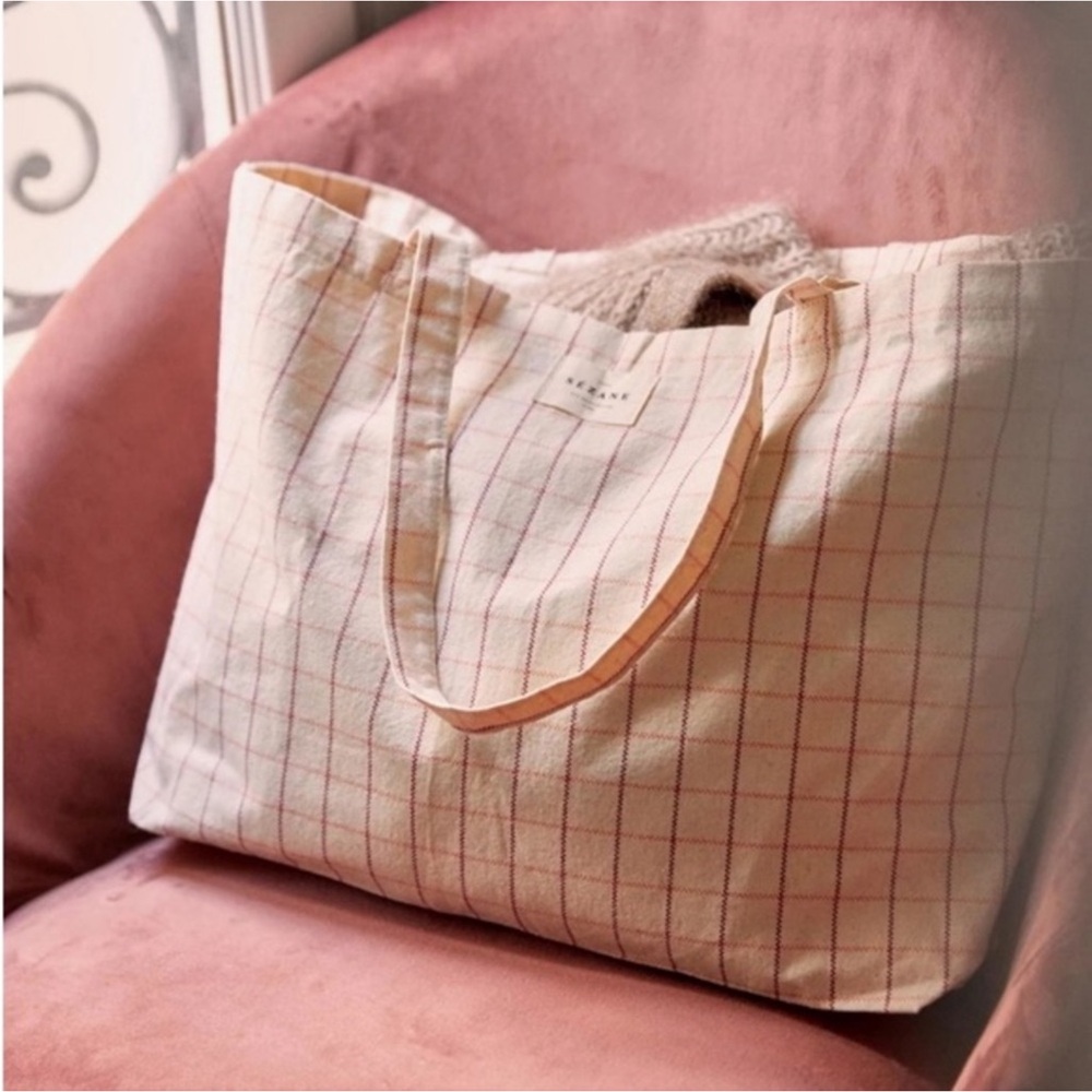 NEW SEZANE PLAID CANVAS MARKET TOTE